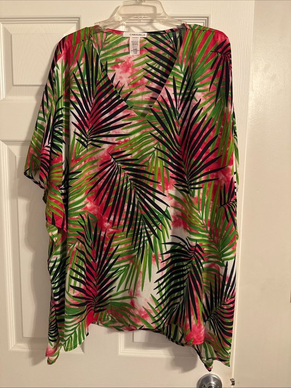 Caribbean-Style Pink & Green Palm Print Swim Coverup